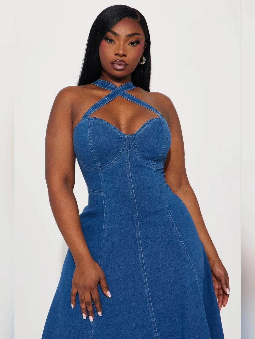 Fashion Nova GIDDY UP Denim Midi Maxi Dress SZ LG - Picture 6 of 9